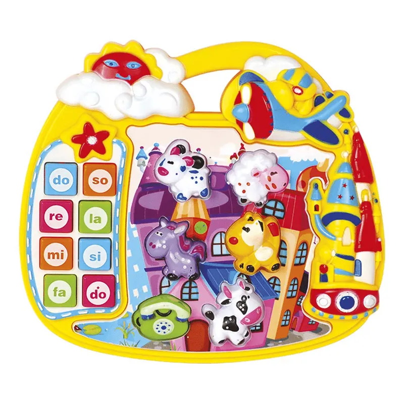 Jucarie Interactiva Bebelusi, Ferma Animalelor, Cu Lumini si Sunete, 4 Functii, Note Muzicale, 17x16x4 Cm