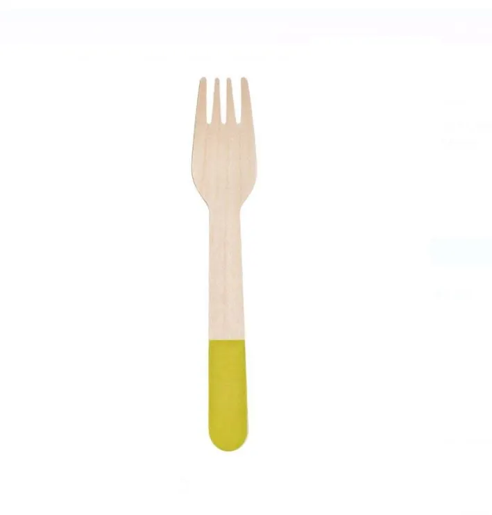 Set 10 Furculite din lemn pentru Petrecere cu manere colorate 16 cm
