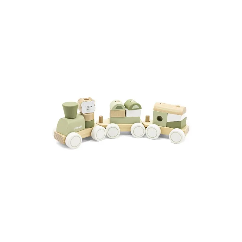 Trenulet PolarB Viga, lemn, modular cu animale, verde KID442315