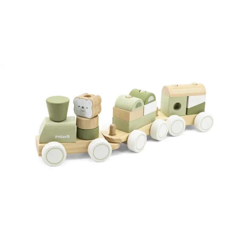 Trenulet PolarB Viga, lemn, modular cu animale, verde KID442315 — imaginea 2