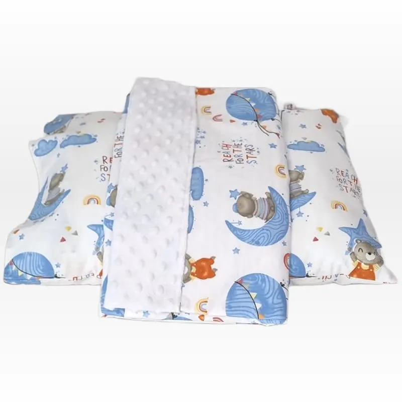 Set personalizat Paturica cu doua fete si Perna - Ursuleti și Minky gri