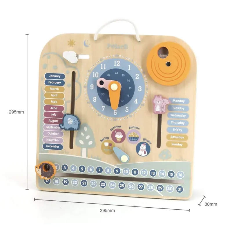 Panou senzorial PolarB Viga, calendar si ceas, lemn, multicolor KID440564 — imaginea 3