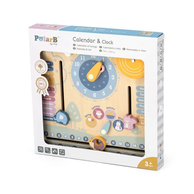 Panou senzorial PolarB Viga, calendar si ceas, lemn, multicolor KID440564 — imaginea 4