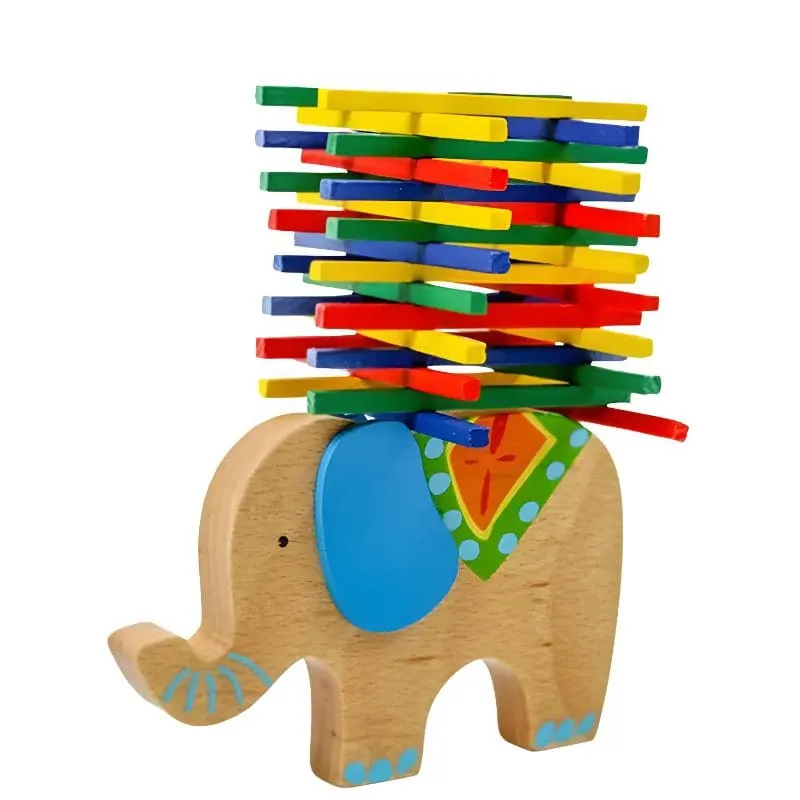 Jucarie Interactiva de Sortat si Stivuit, Elefant cu Bete de Lemn, Stimuleaza Atentia si Dexteritatea, 15x11x1.5 Cm, +3 Ani, Utility One