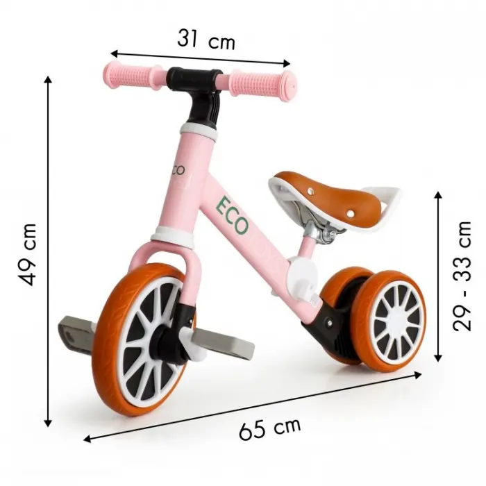 Bicicleta cu pedale Ecotoys, detasabila, roz KID068280 — imaginea 5