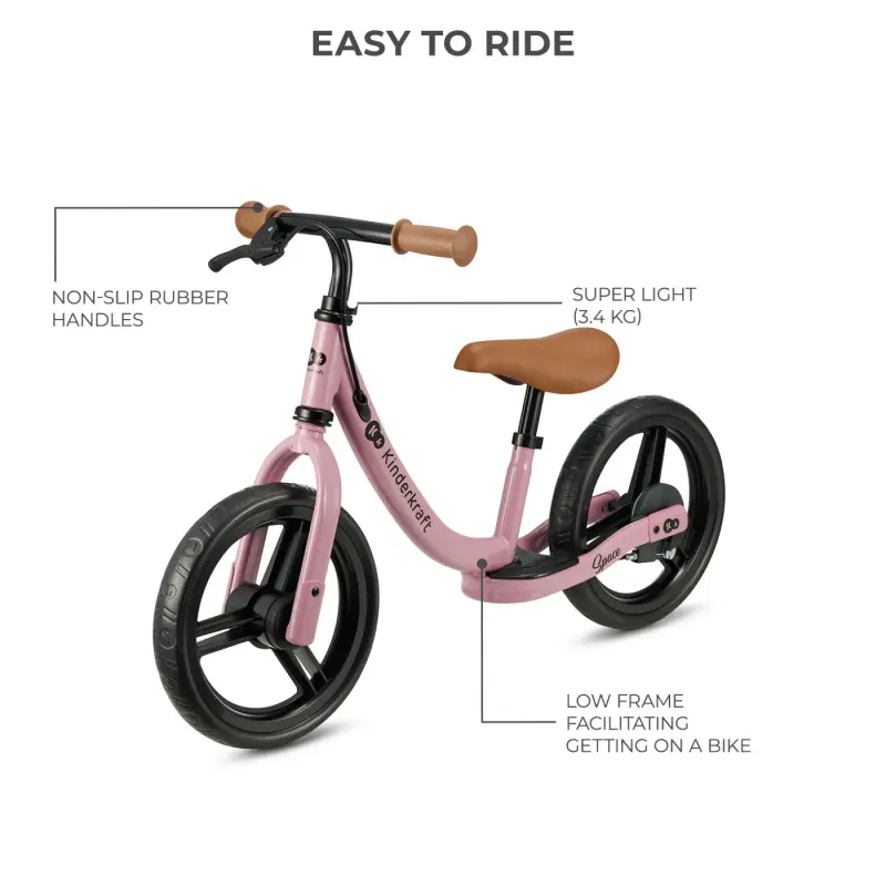 Bicicleta Kinderkraft Space, fara pedale, echilibru, roz KID925339 — imaginea 2