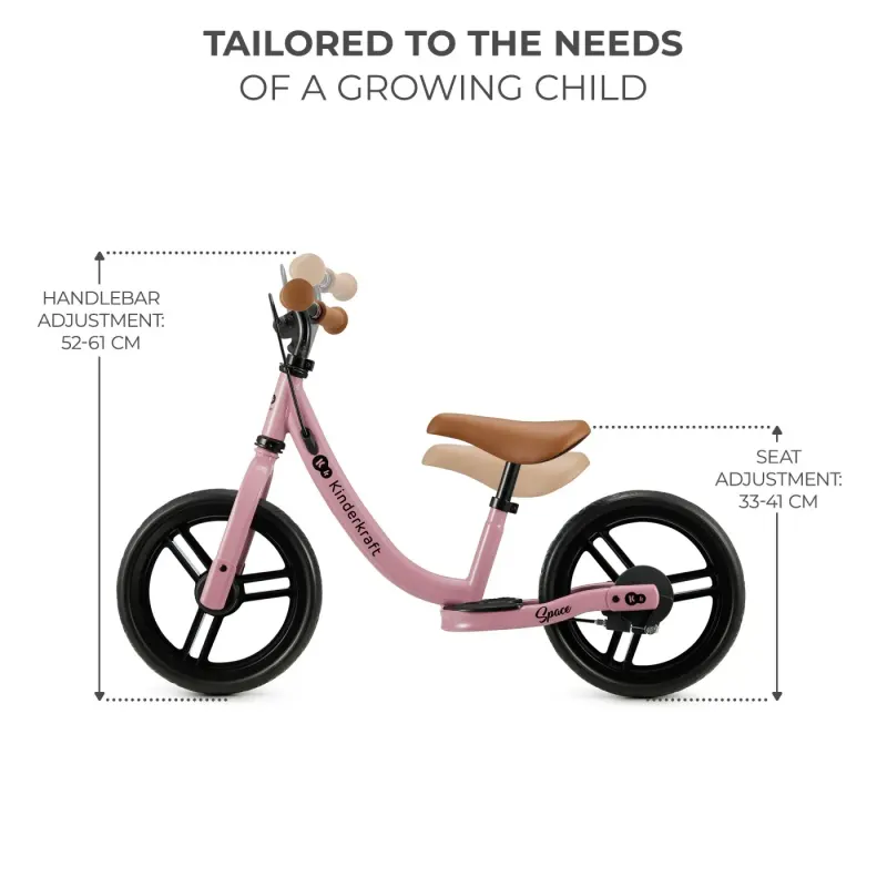 Bicicleta Kinderkraft Space, fara pedale, echilibru, roz KID925339 — imaginea 3