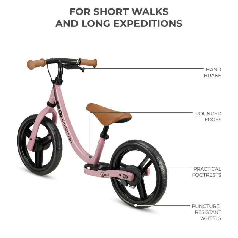 Bicicleta Kinderkraft Space, fara pedale, echilibru, roz KID925339 — imaginea 5