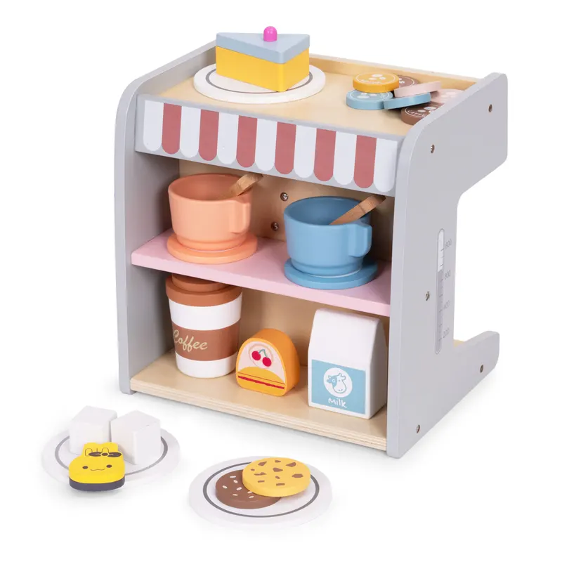 Aparat de cafea Ecotoys, lemn, 2 in 1, set barista, 26 accesorii, multicolor KID007264 — imaginea 2