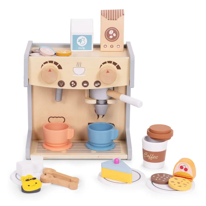 Aparat de cafea Ecotoys, lemn, 2 in 1, set barista, 26 accesorii, multicolor KID007264 — imaginea 3