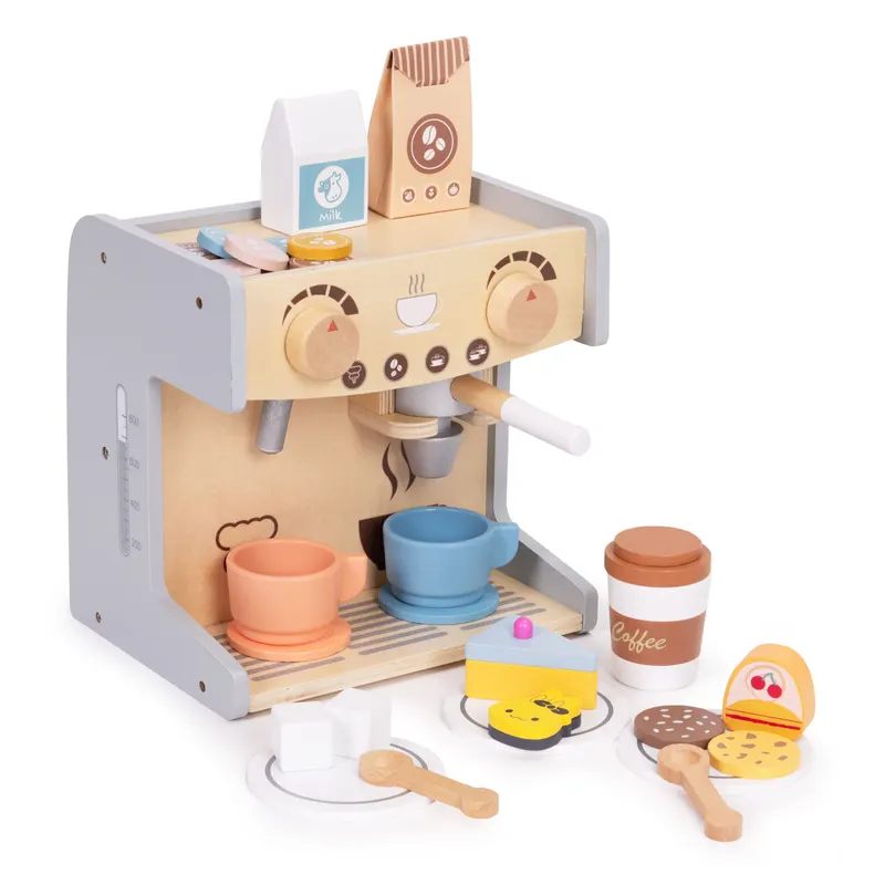 Aparat de cafea Ecotoys, lemn, 2 in 1, set barista, 26 accesorii, multicolor KID007264 — imaginea 4