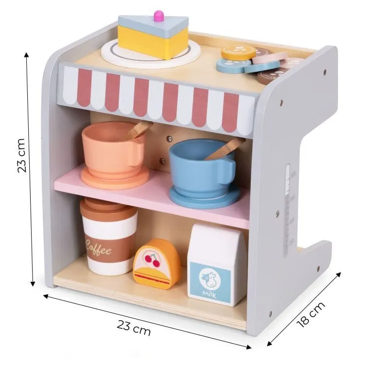 Aparat de cafea Ecotoys, lemn, 2 in 1, set barista, 26 accesorii, multicolor KID007264 — imaginea 5