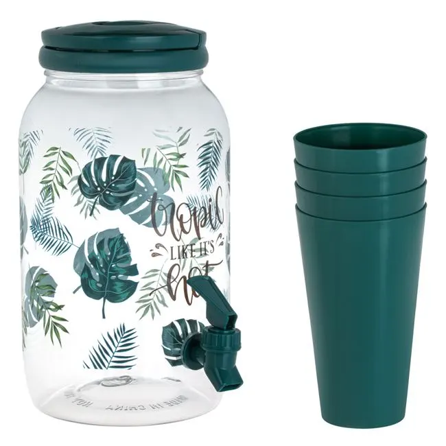Set limonada 5 piese, format din Borcan 3.8 litri si 4 pahare, model tropical