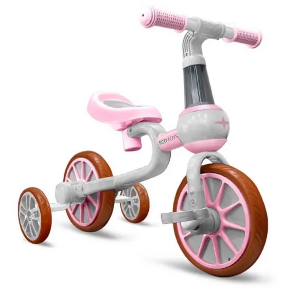 Bicicleta Ecotoys, roti ajutatoare, roz KID068266