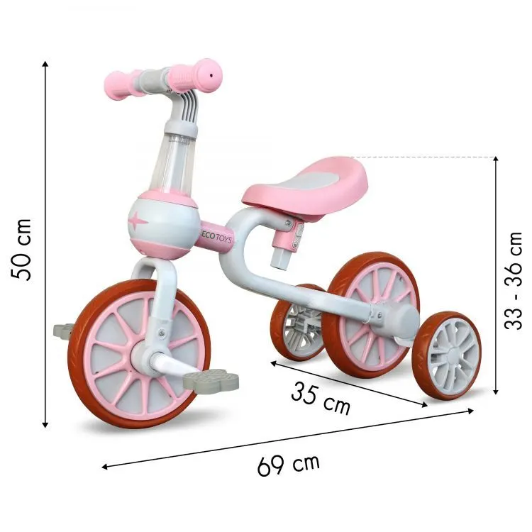 Bicicleta Ecotoys, roti ajutatoare, roz KID068266 — imaginea 3