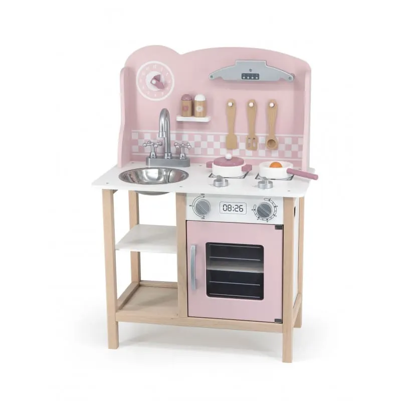 Bucatarie copii PolarB Viga, lemn, 7 accesorii, roz KID440465