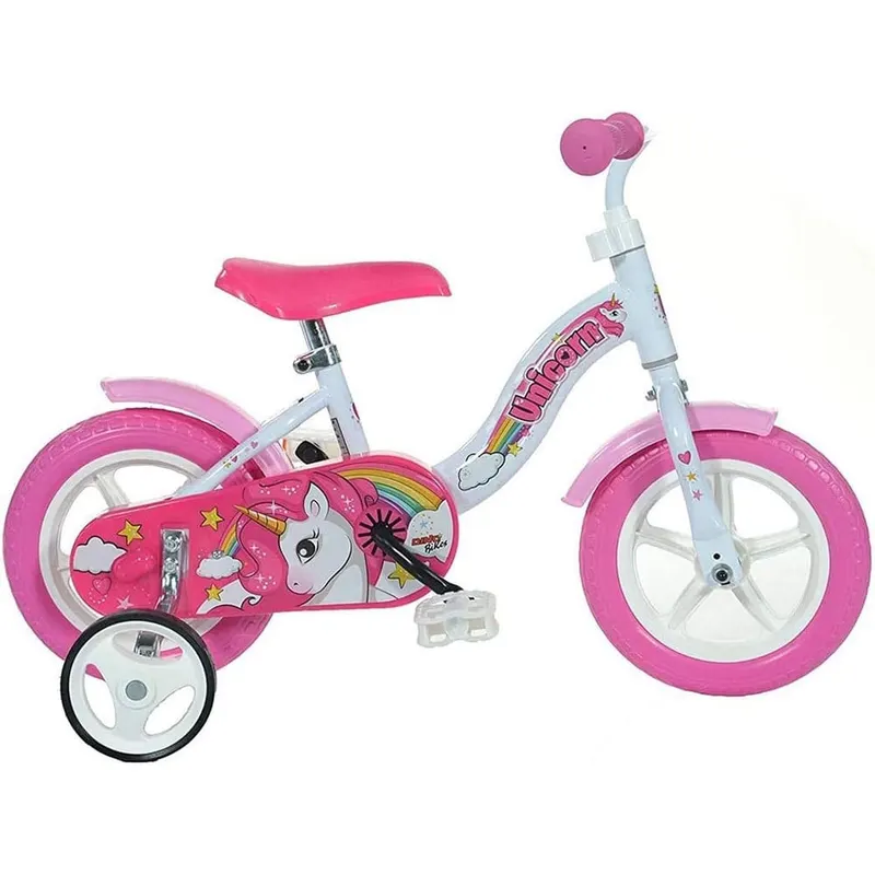 Bicicleta Copii Dino Bikes, Unicorn, 10 inch, roti ajutatoare, alb/roz KID904168