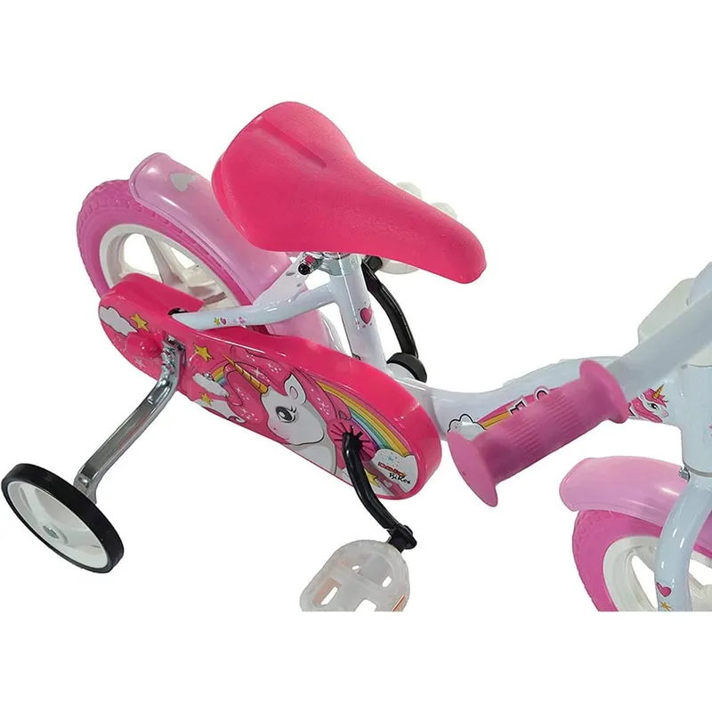 Bicicleta Copii Dino Bikes, Unicorn, 10 inch, roti ajutatoare, alb/roz KID904168 — imaginea 5