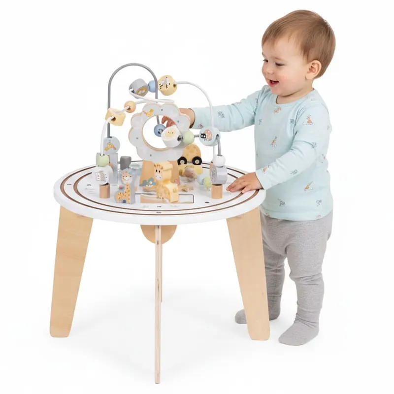 Masa activitati Ecotoys, lemn, 5 in 1, labirint, bile, trenulet, multicolor KID007561 — imaginea 2