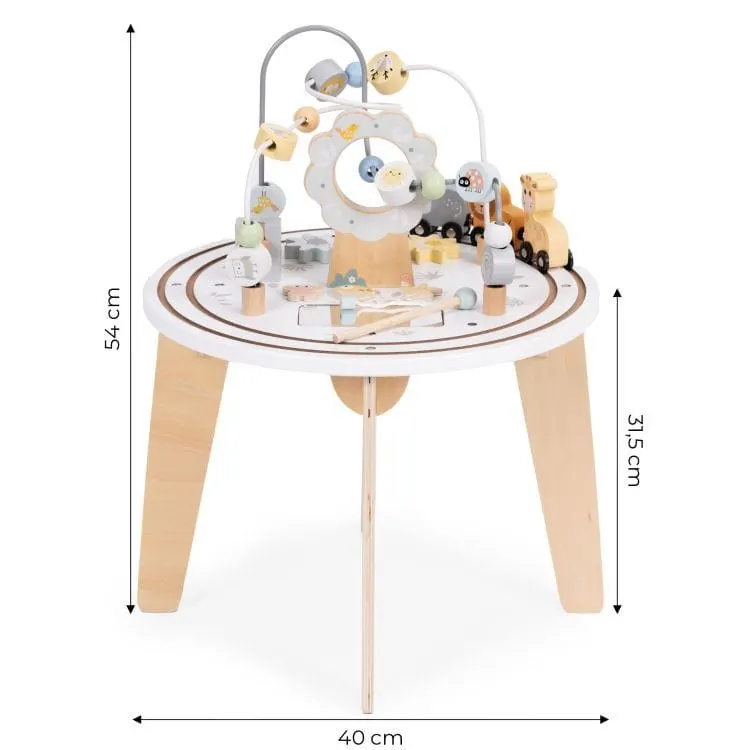 Masa activitati Ecotoys, lemn, 5 in 1, labirint, bile, trenulet, multicolor KID007561 — imaginea 4