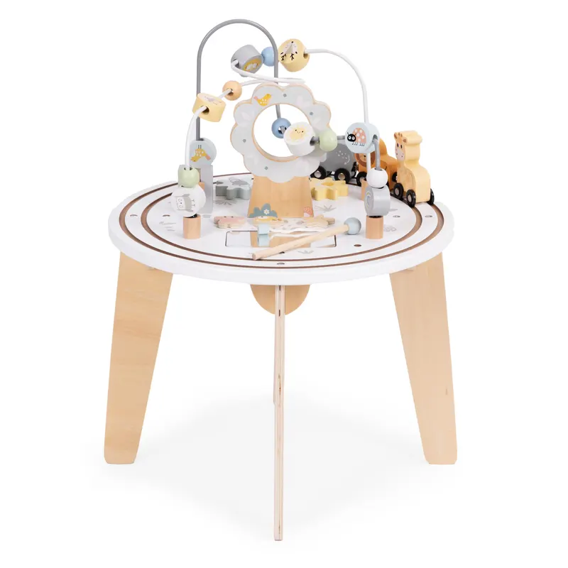 Masa activitati Ecotoys, lemn, 5 in 1, labirint, bile, trenulet, multicolor KID007561 — imaginea 5
