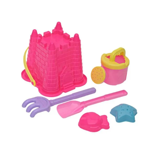 Set galetusa tip castel cu accesorii pentru nisip, Roz, Plastic