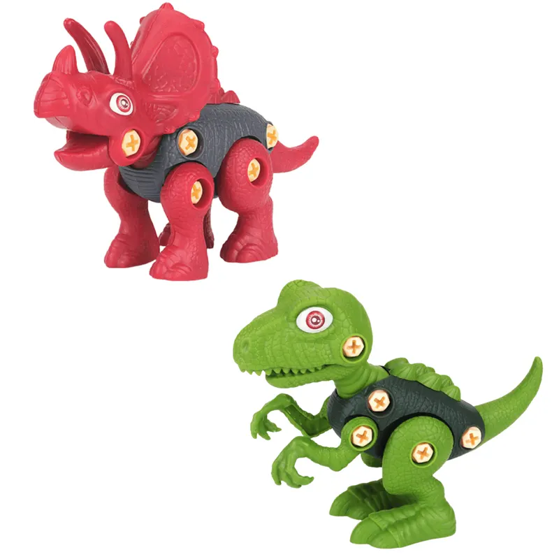 Set 2 Jucarii Interactive STEM DIY, Dinozauri de Construit, Triceratops si Velociraptor, Rosu Verde, + 3 Ani