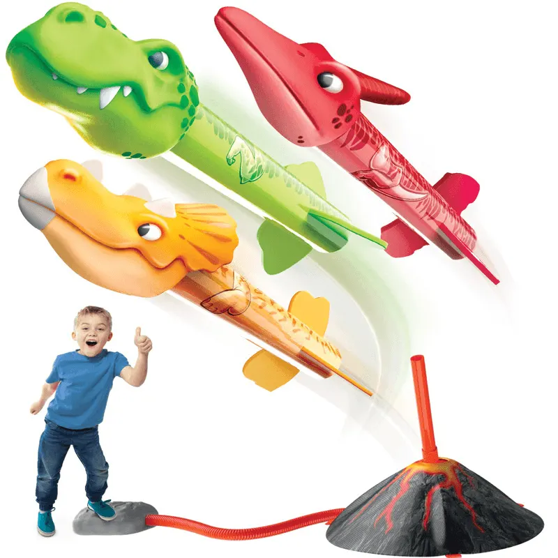 Set Rachete Dinozaur cu Lansator Vulcan LUDIRO, 3 Rachete din Spuma, Lansare pana la 30 Metri