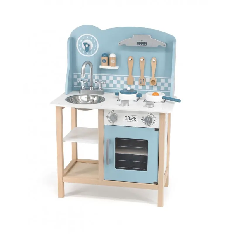 Bucatarie copii PolarB Viga, lemn, 7 accesorii, albatru KID440472