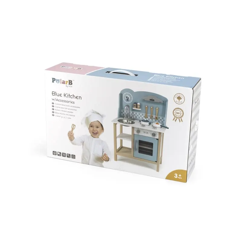 Bucatarie copii PolarB Viga, lemn, 7 accesorii, albatru KID440472 — imaginea 5