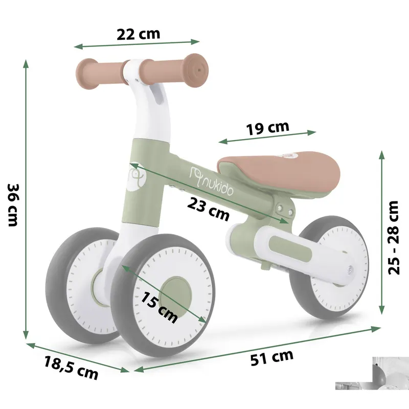 Bicicleta Nukido NK-603, echilibru, fara pedale, roti EVA, verde KID621278 — imaginea 3