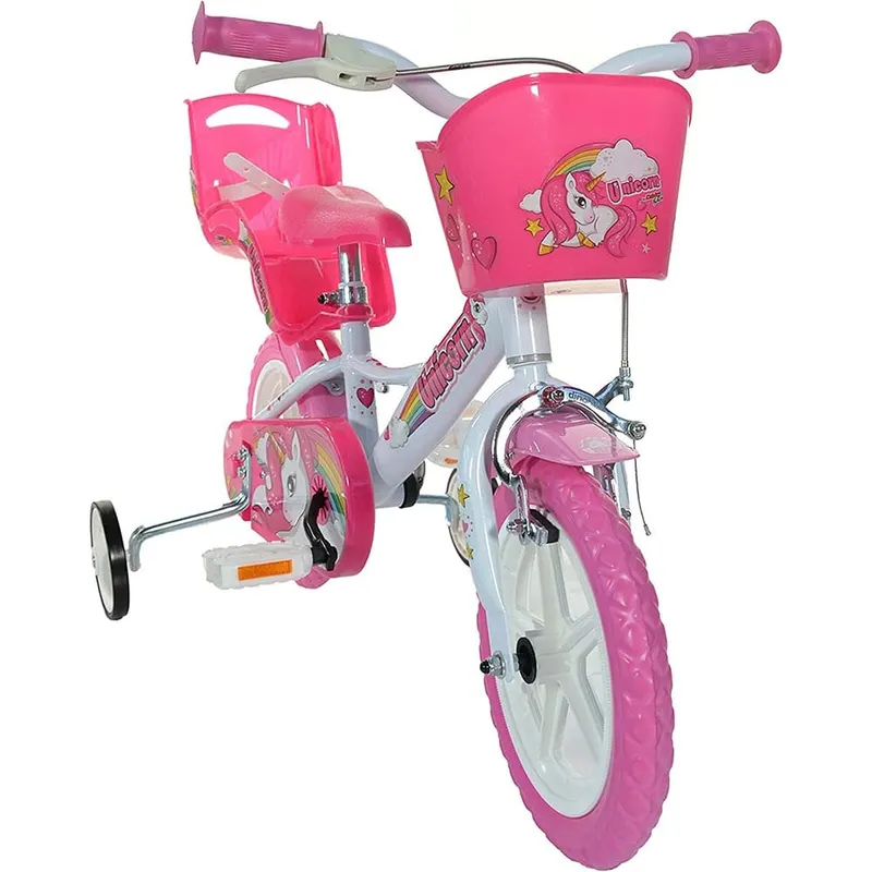 Bicicleta Copii Dino Bikes, Unicorn, 12 inch, roti ajutatoare, sistem frana, alb/roz KID904175 — imaginea 2