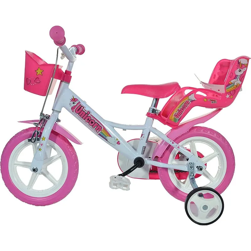 Bicicleta Copii Dino Bikes, Unicorn, 12 inch, roti ajutatoare, sistem frana, alb/roz KID904175 — imaginea 3