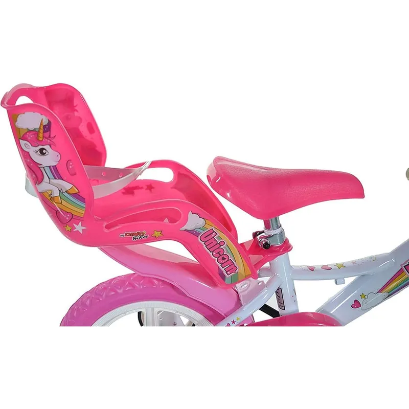 Bicicleta Copii Dino Bikes, Unicorn, 12 inch, roti ajutatoare, sistem frana, alb/roz KID904175 — imaginea 4