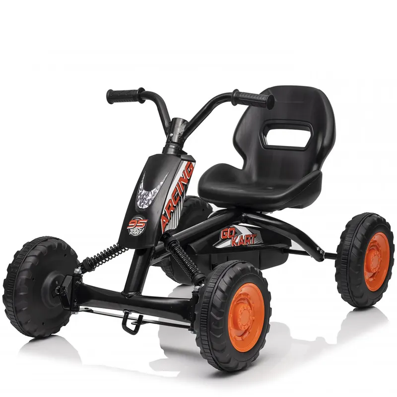 Kart cu pedale, ArcSpring, pentru copii 2-6 ani, cadru metal, amortizoare, negru