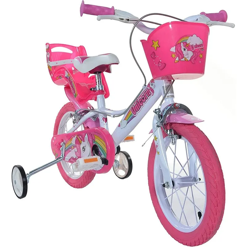 Bicicleta Copii Dino Bikes, Unicorn, 14 inch, roti ajutatoare, sistem frana, alb/roz KID904182 — imaginea 2