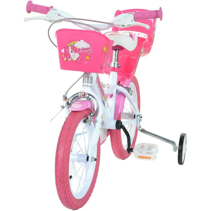 Bicicleta Copii Dino Bikes, Unicorn, 14 inch, roti ajutatoare, sistem frana, alb/roz KID904182 — imaginea 4