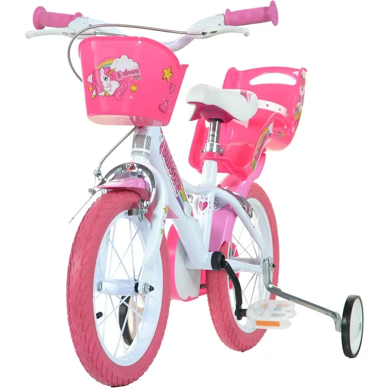 Bicicleta Copii Dino Bikes, Unicorn, 14 inch, roti ajutatoare, sistem frana, alb/roz KID904182 — imaginea 5