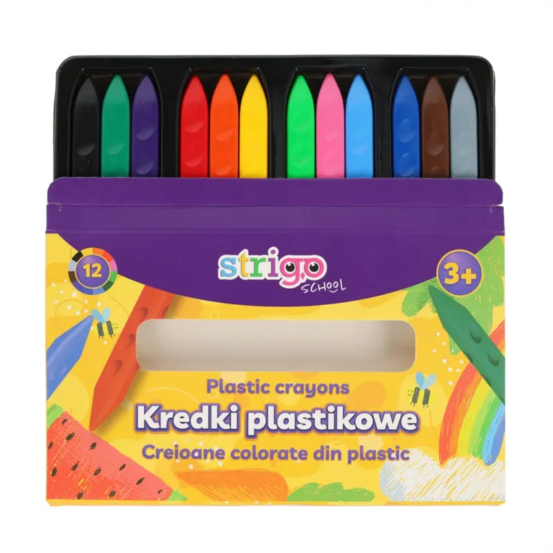 Creioane colorate Strigo triunghiulare, 12 culori, plastic