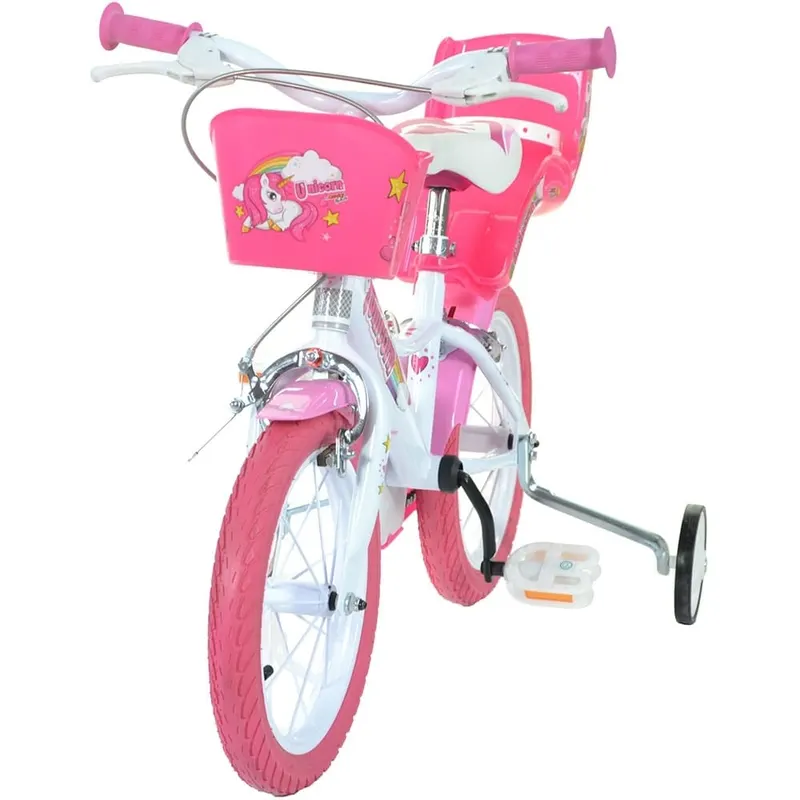 Bicicleta Copii Dino Bikes, Unicorn, 16 inch, roti ajutatoare, sistem frana, alb/roz KID904199 — imaginea 4