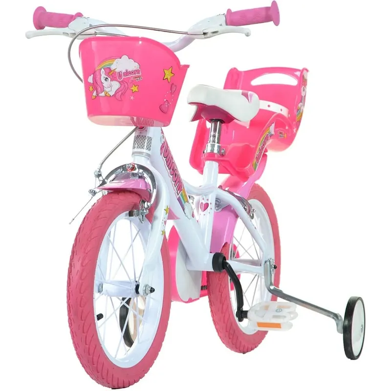 Bicicleta Copii Dino Bikes, Unicorn, 16 inch, roti ajutatoare, sistem frana, alb/roz KID904199 — imaginea 5